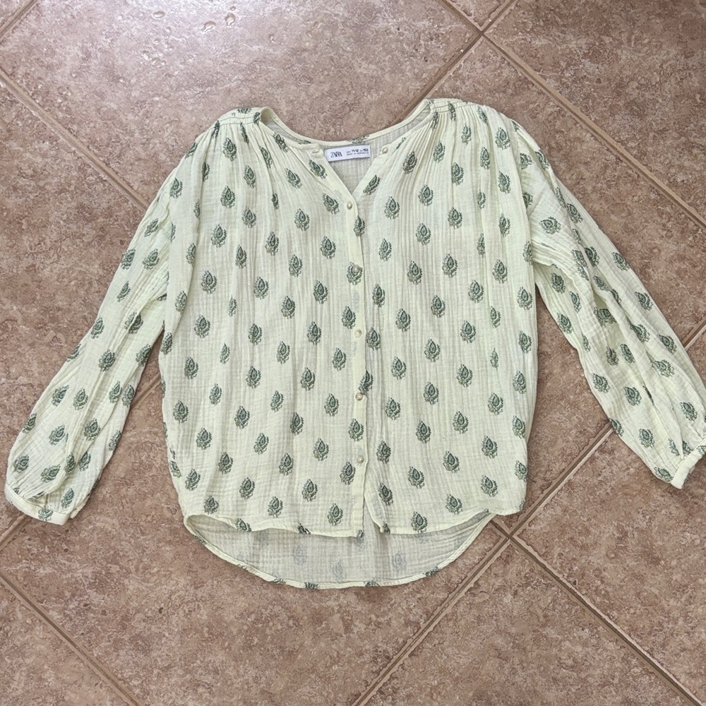 Zara Girl’s Light Green Leaf Print Blouse